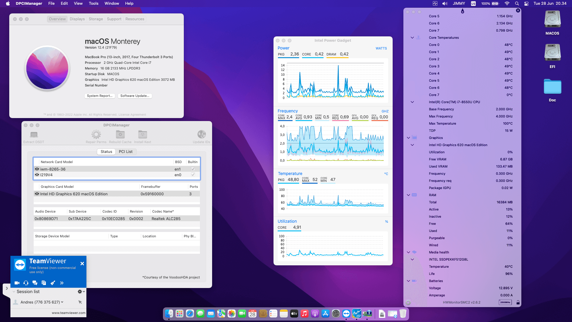 Success Hackintosh macOS Monterey 12.4 Build 21F79 in Lenovo Thinkpad X1 Carbon 6th Gen